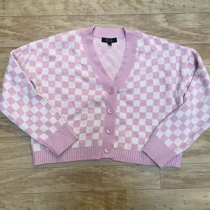 pink & nude checked cardigan